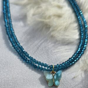 گردنبند پروانه ای دو لاین آبی کد 1105