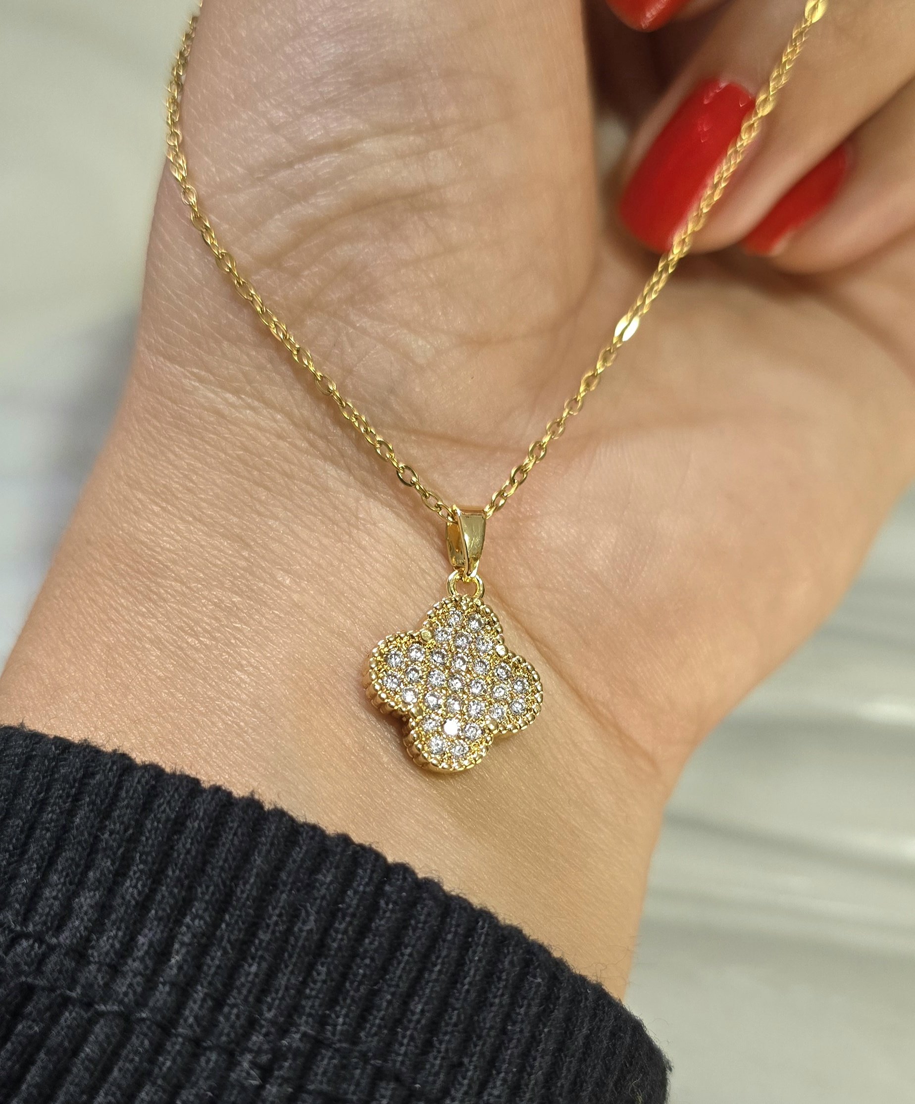 اویز دو رو ونکلیف مشکی و نگینی کد 1125