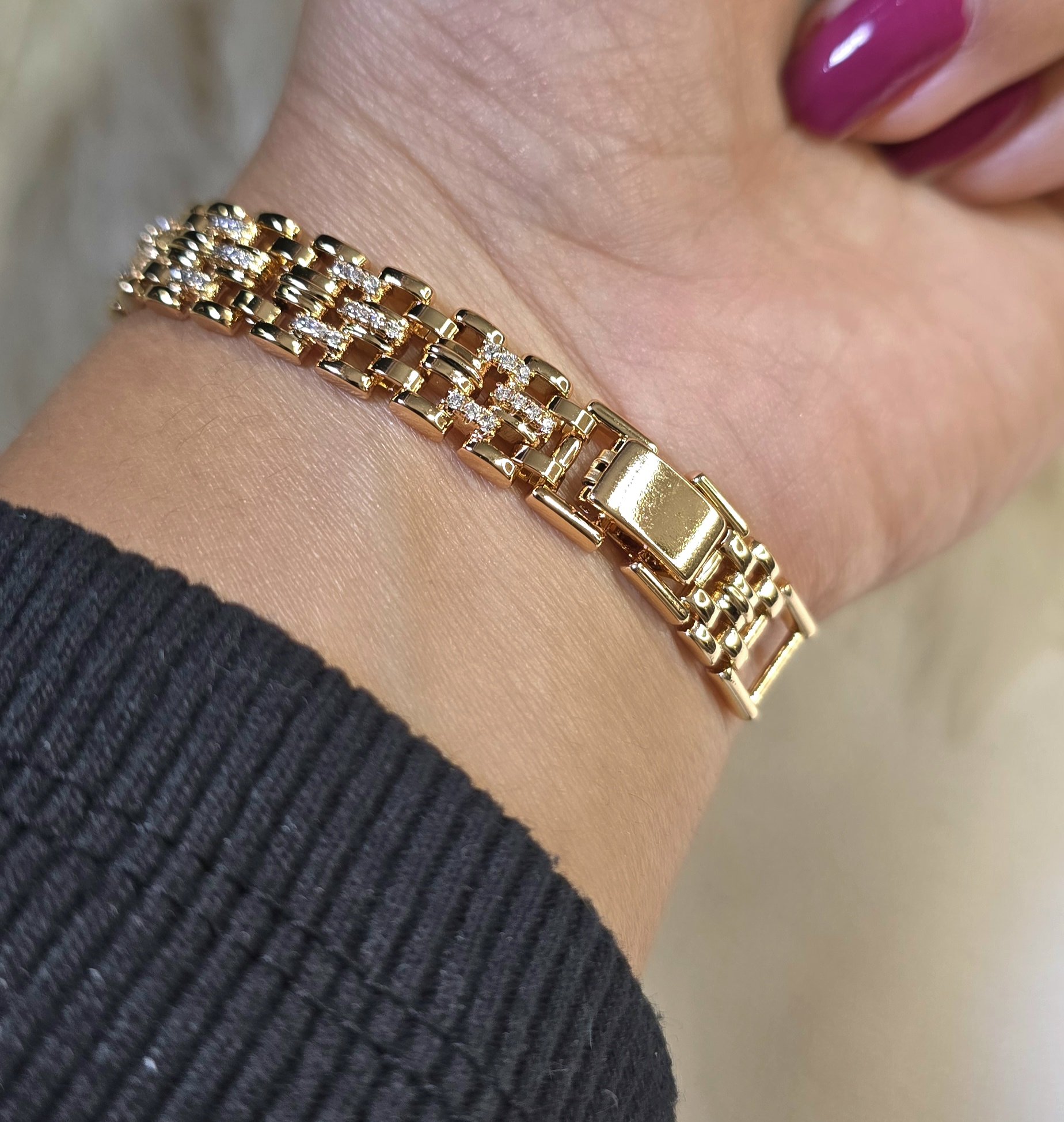 دستبند رنگ ثابت آبکاری طلا کد 3023