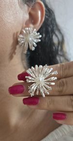 گوشواره فانتزی طرح گل مرواریدی کد 2069 - Image 3