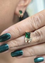 گوشواره ژوپینگ زمردی کد 2108 - تصویر 4